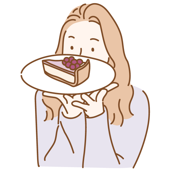 Drawing of a woman looking at a cheesecake.