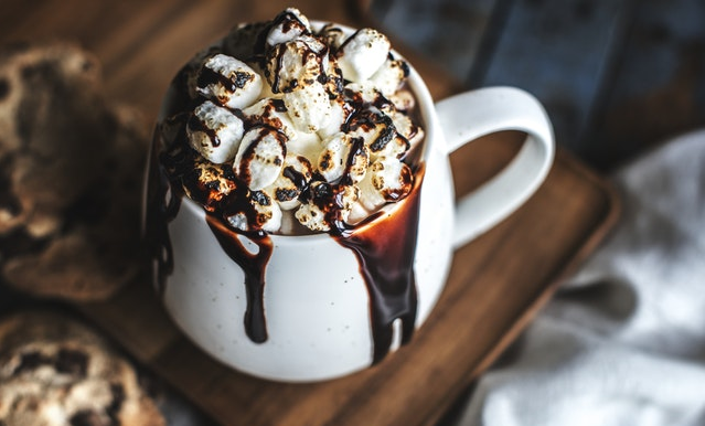 Picture of hot cocoa with marshmallows on top.