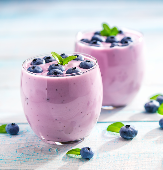 Picture of two blueberry smoothies.